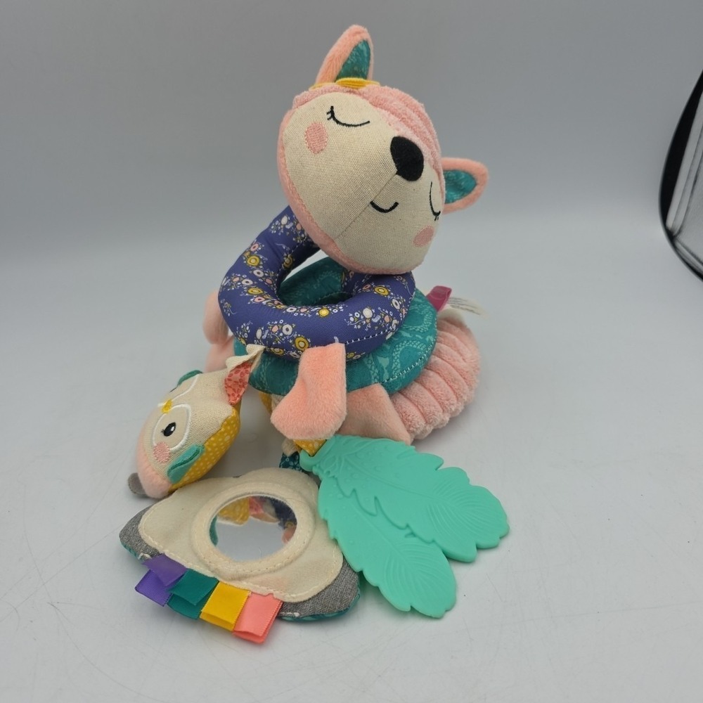 Infantino Plush Fox Spiral Carseat Stroller Toy Rattle Teether Sensory Activity